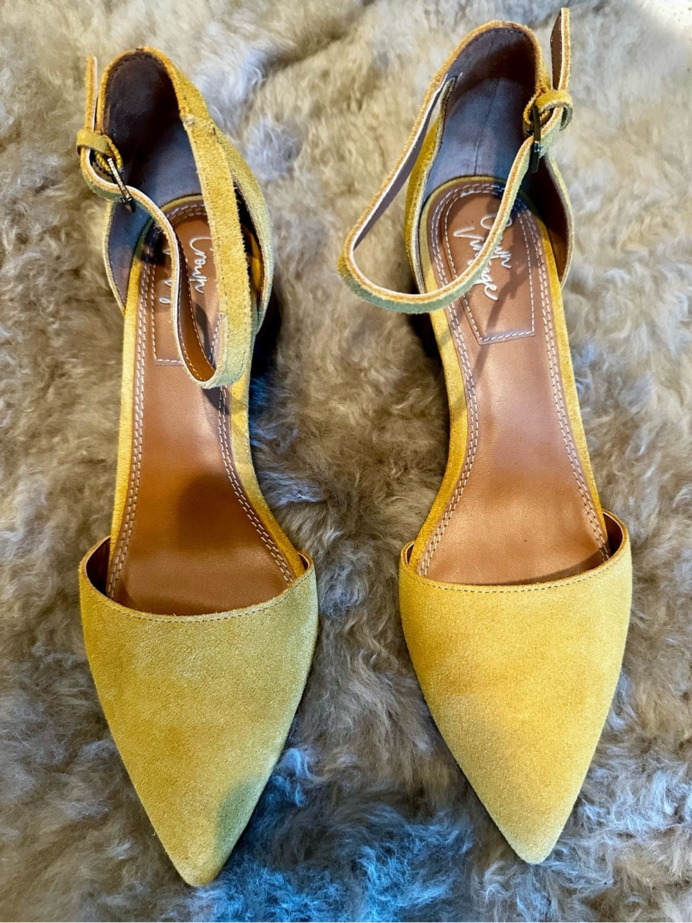 Crown Vintage | Yellow Suede Block Heels
